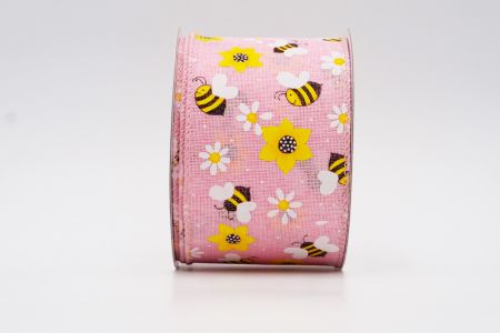 Весенний цветок с коллекцией пчел лента_KF7564GC-5-5_розовая